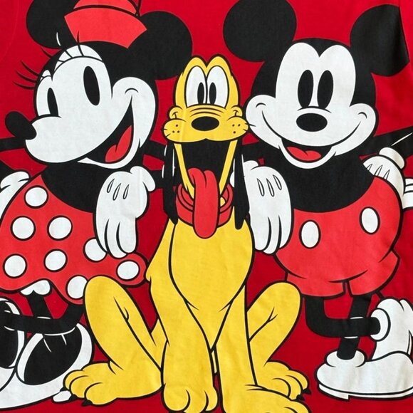 Disney Mickey Mouse Shirt Kids Medium 7 9 Red Scalloped Minnie Mouse Pluto - Picture 2 of 5
